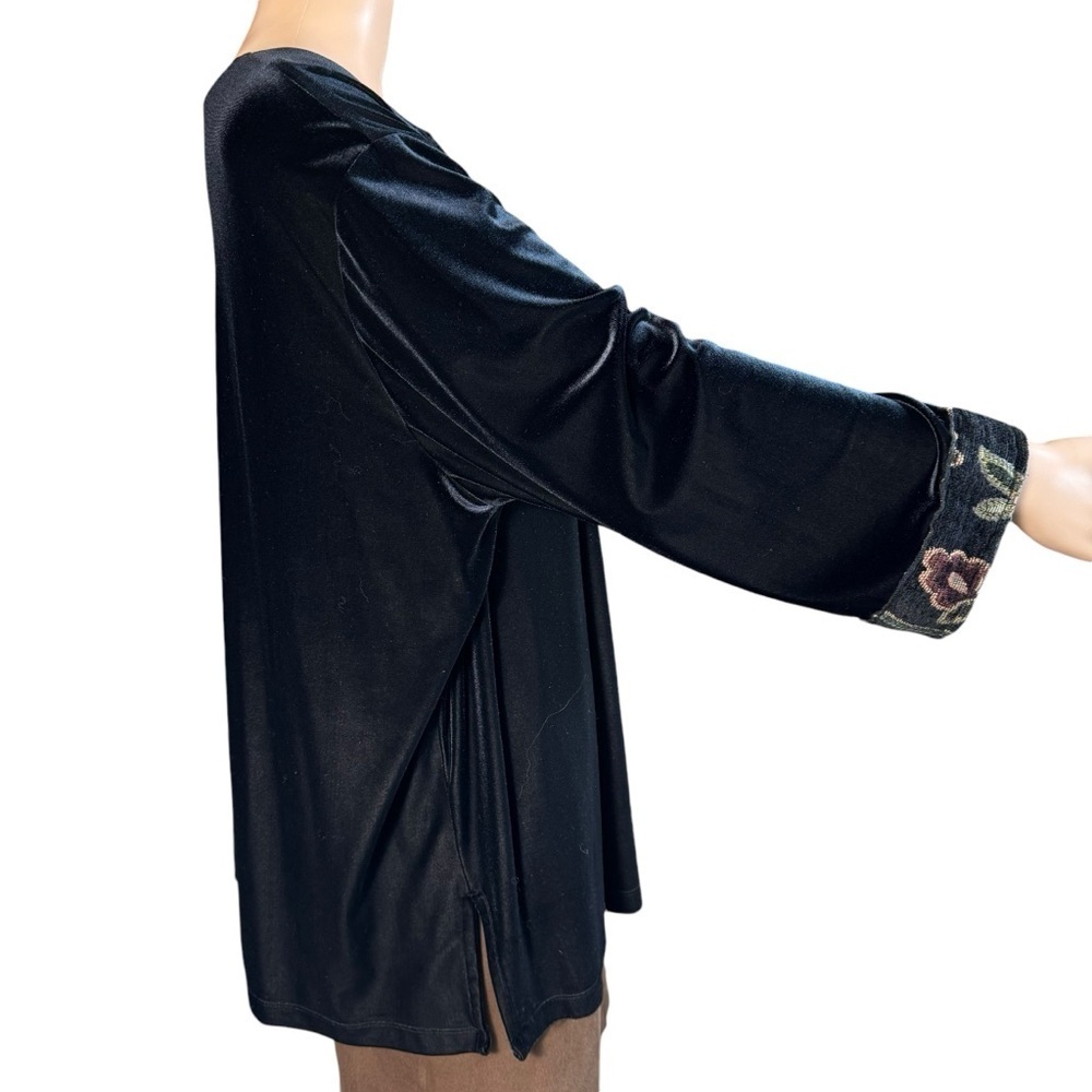 Vintage Fenini Black Velvet 3/4 Sleeve Top Size 2X - Picture 2 of 9